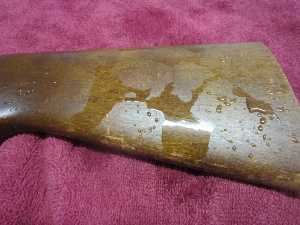 Above: Water running off the stock of a Remington 870 treated with Brownpolymer.