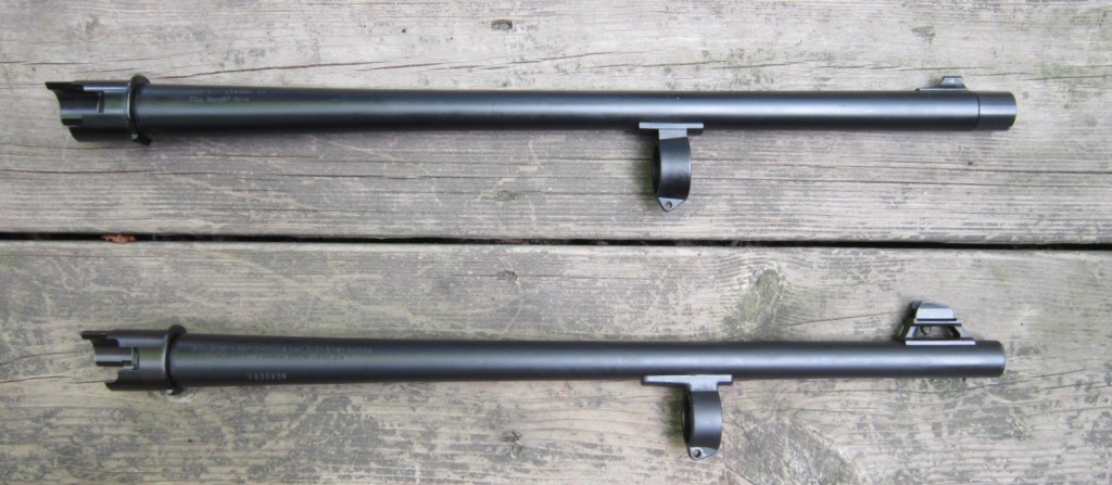 Above: The Carlson's Benelli Nova aftermarket replacement barrel (top) compared to the Benelli Nova factory barrel.